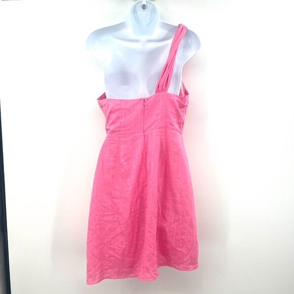 Here Comes The Sun Linen Cotton Pink One Shoulder Mini Dress Women's Medium - Picture 4 of 5